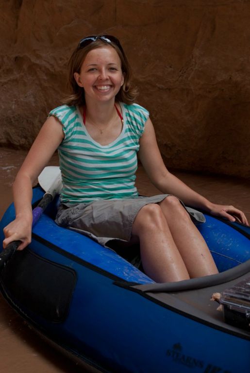 Janel Macy in her inflatable kayak.